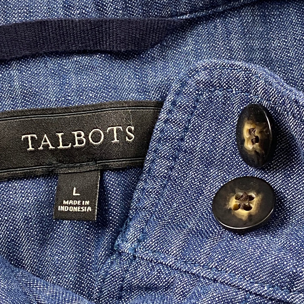 Talbots Utility Vest Womens L Blue Chambray Cotton Mock Neck Cargo Pockets - Picture 6 of 8